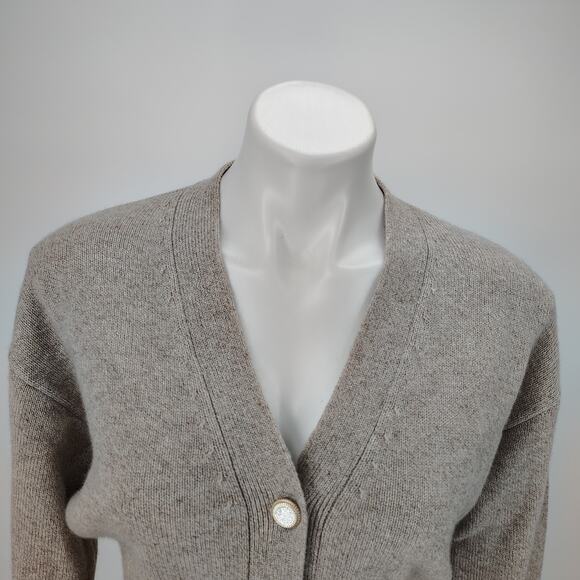 Reformation Hana Cashmere Cropped Cardigan Sweater – Barley Taupe Size Small - Picture 10 of 15